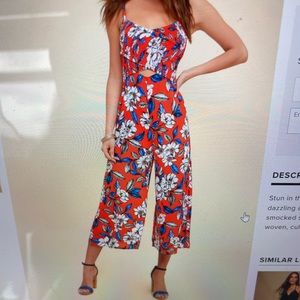 Red Floral Print Jumpsuit